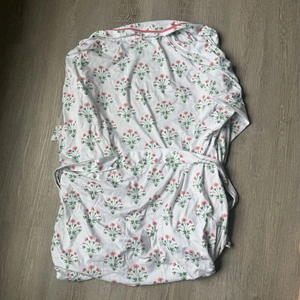 NWOT Lake Pajamas Pima Cotton Wrap Robe Floral Pink and Green XXL - Picture 2 of 10
